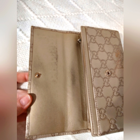Gucci GUC Gold Brown Biege Leather Lovely Heart GG Pattern Long Wallet (W90) - Picture 12 of 15